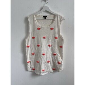 J. Crew Collector Watermelon Sequin T-Shirt Tank Top Ivory Size XL Novelty *hole